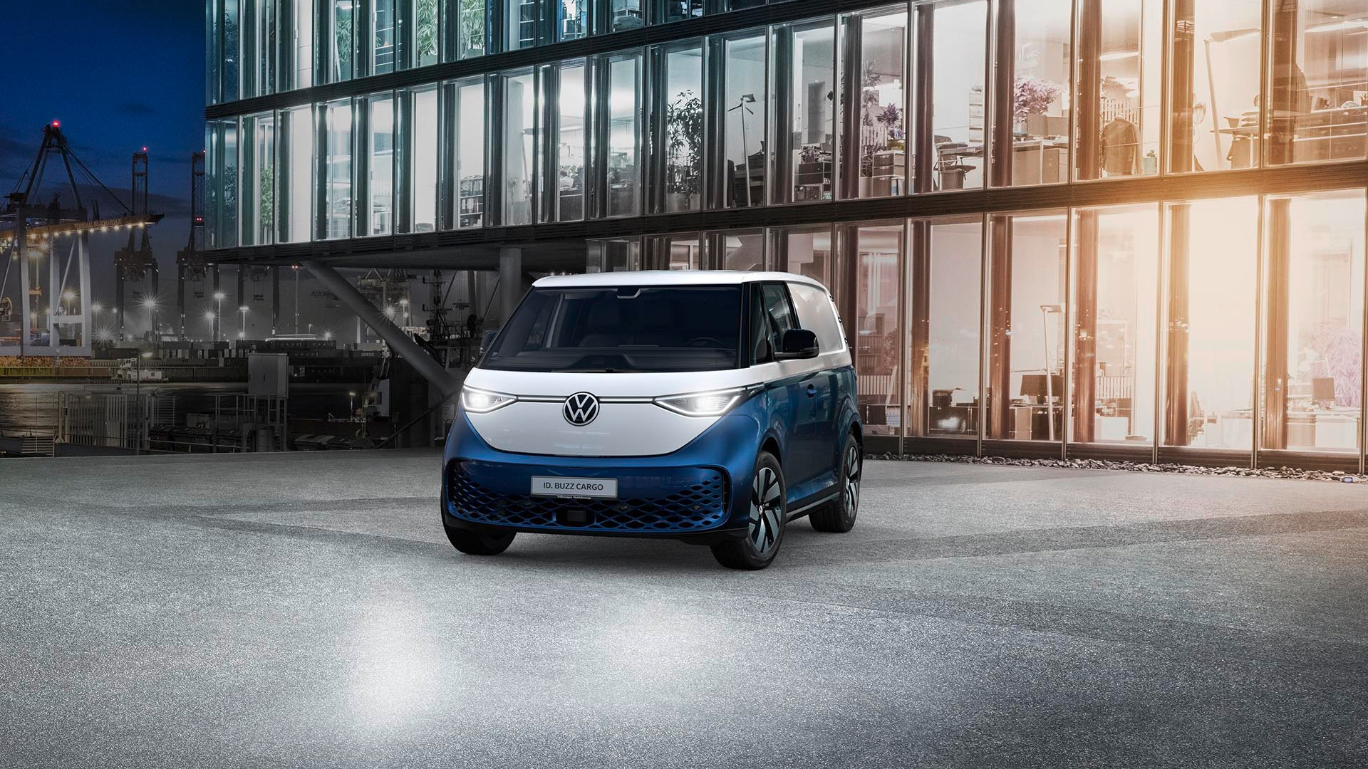 Volkswagen, ID. Buzz Cargo, Elektrofahrzeug, langer Radstand, Bi-Color Candy-Weiß/Starlight Blue Metallic